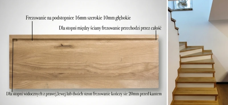 Stopnie dębowe z frezowaniem na mdf