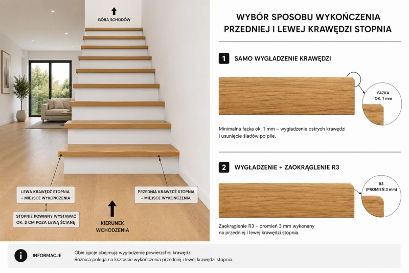 Jak wkończyć widoczne czoło schodów ?