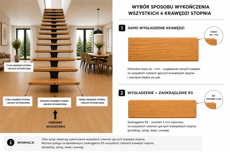 Wszystkie 4 kanty wygładzone i górne krawędzie zaokrąglone r3